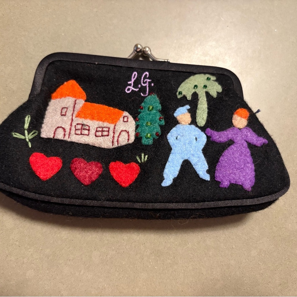 Black Felt Clutch with Colorful Embroidery
